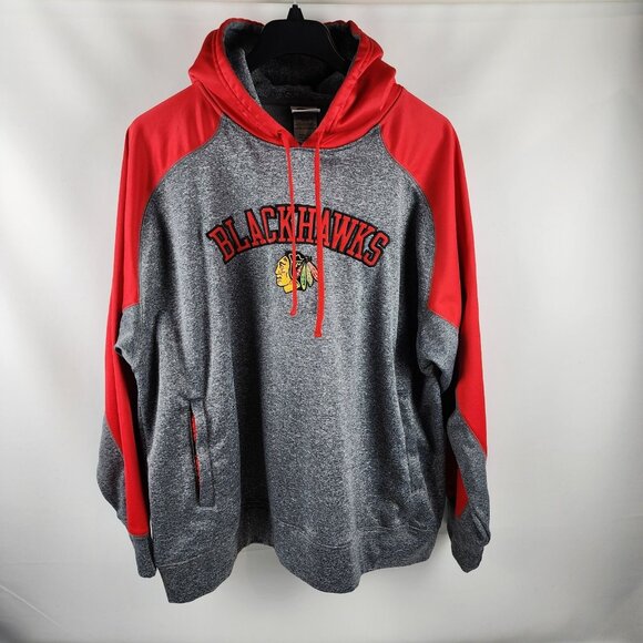NHL Hoodie Mens 2XL Gray Red Hockey Chicago Blackhawks Sweatshirt Logo - Picture 1 of 8